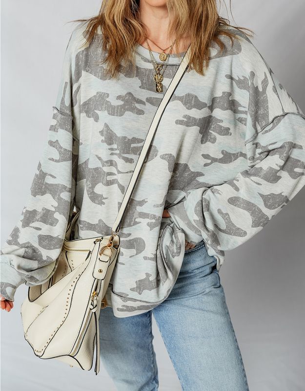 Retro Camouflage Print Exposed Seam Patchwork Drop
