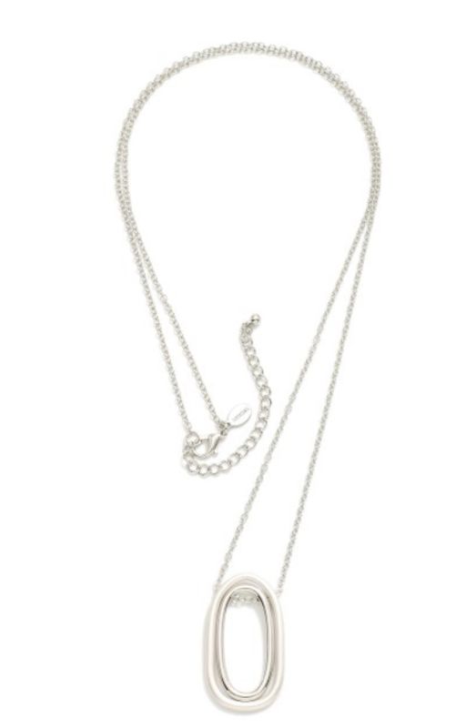 Chain Link Necklace w/Linked Metal Oval Pendant