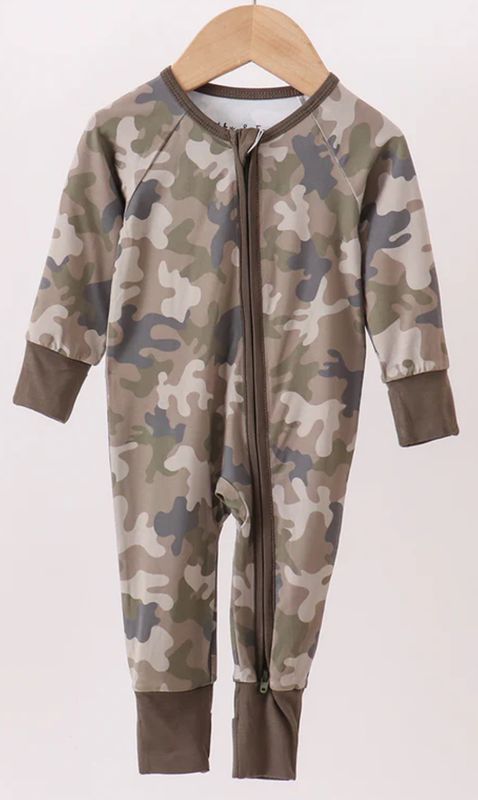 Camouflage bamboo zipper romper