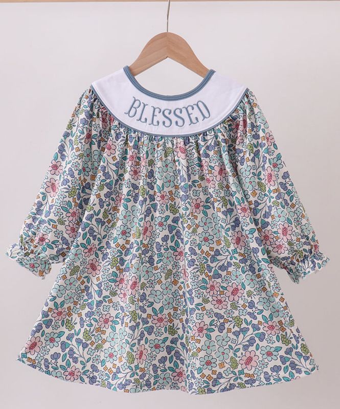 Blessed Embroidered Blue Floral Dress