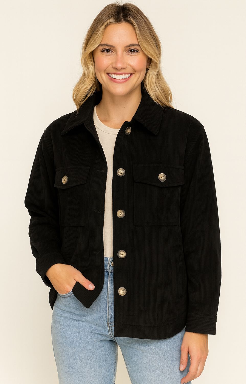 Courduroy Button Front Shacket