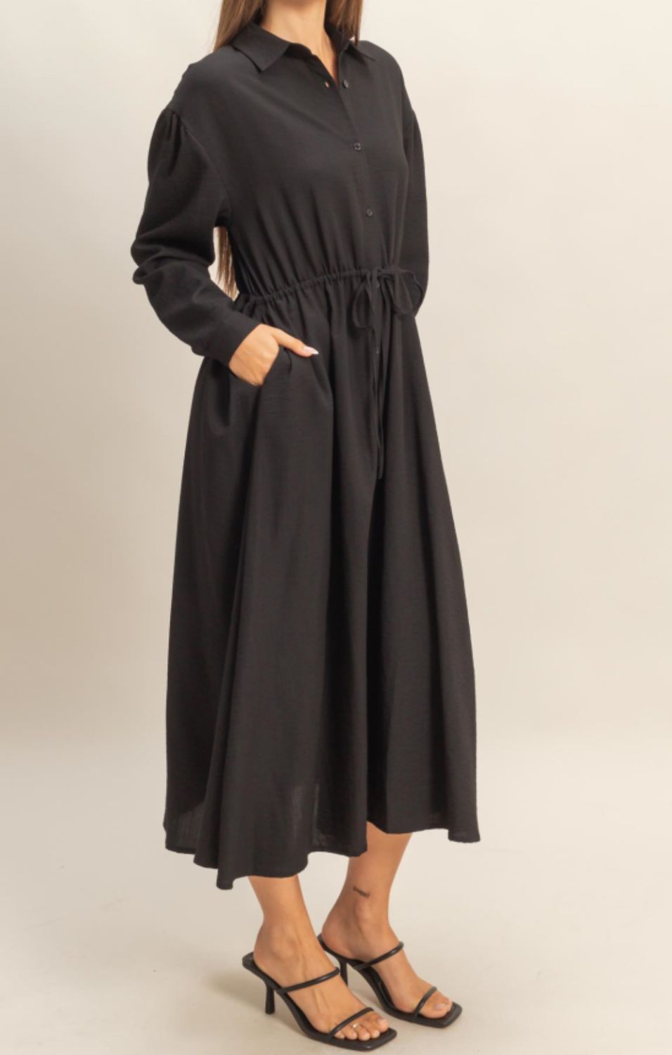 Air Flow Button Front Midi Dress