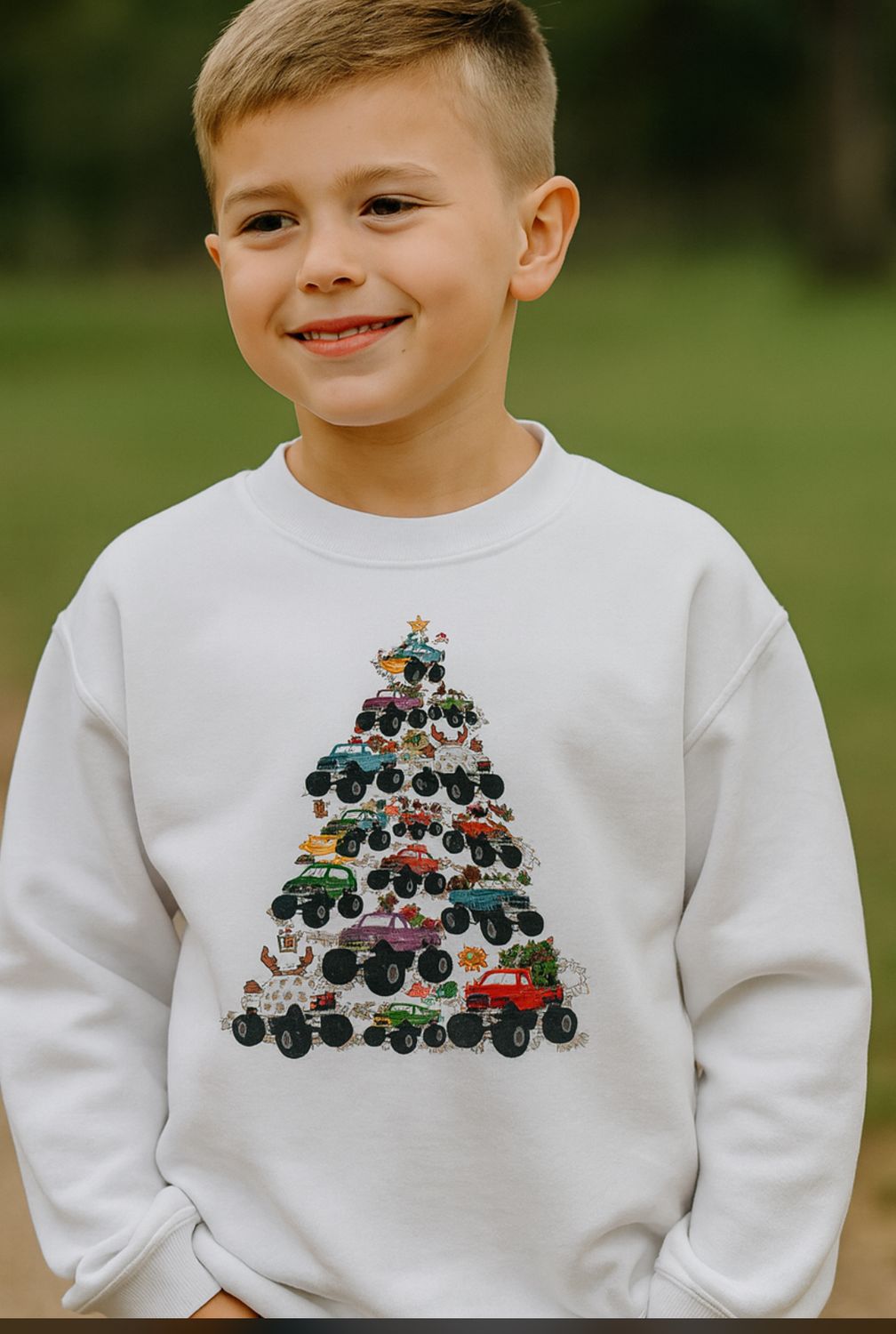 Monster Truck Youth Christmas tree sweatshirt