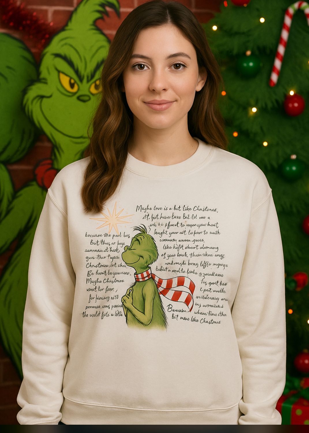 Hand drawn Christmas Grinch unisex sweatshirt