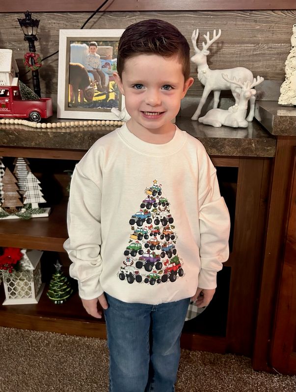 Monster Truck Youth Christmas tree sweatshirt