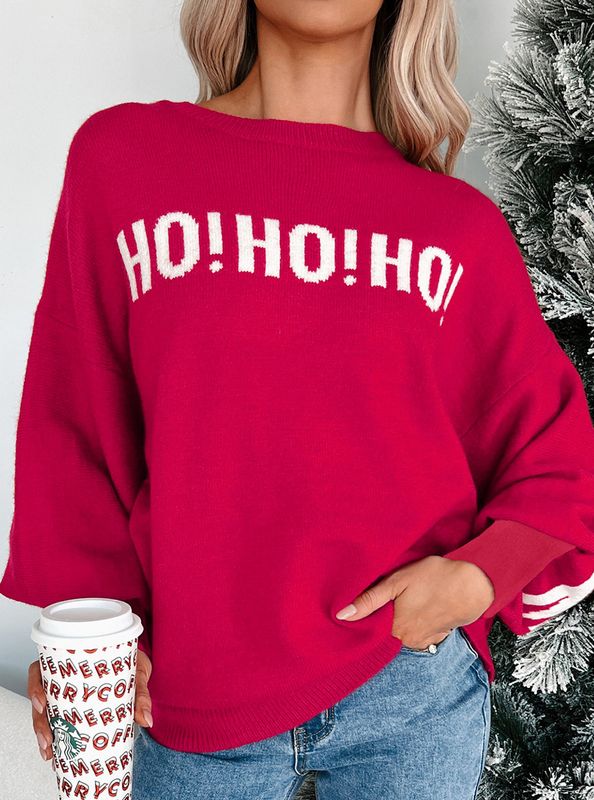 HO HO HO MERRY CHRISTMAS Drop Shoulder Sweater