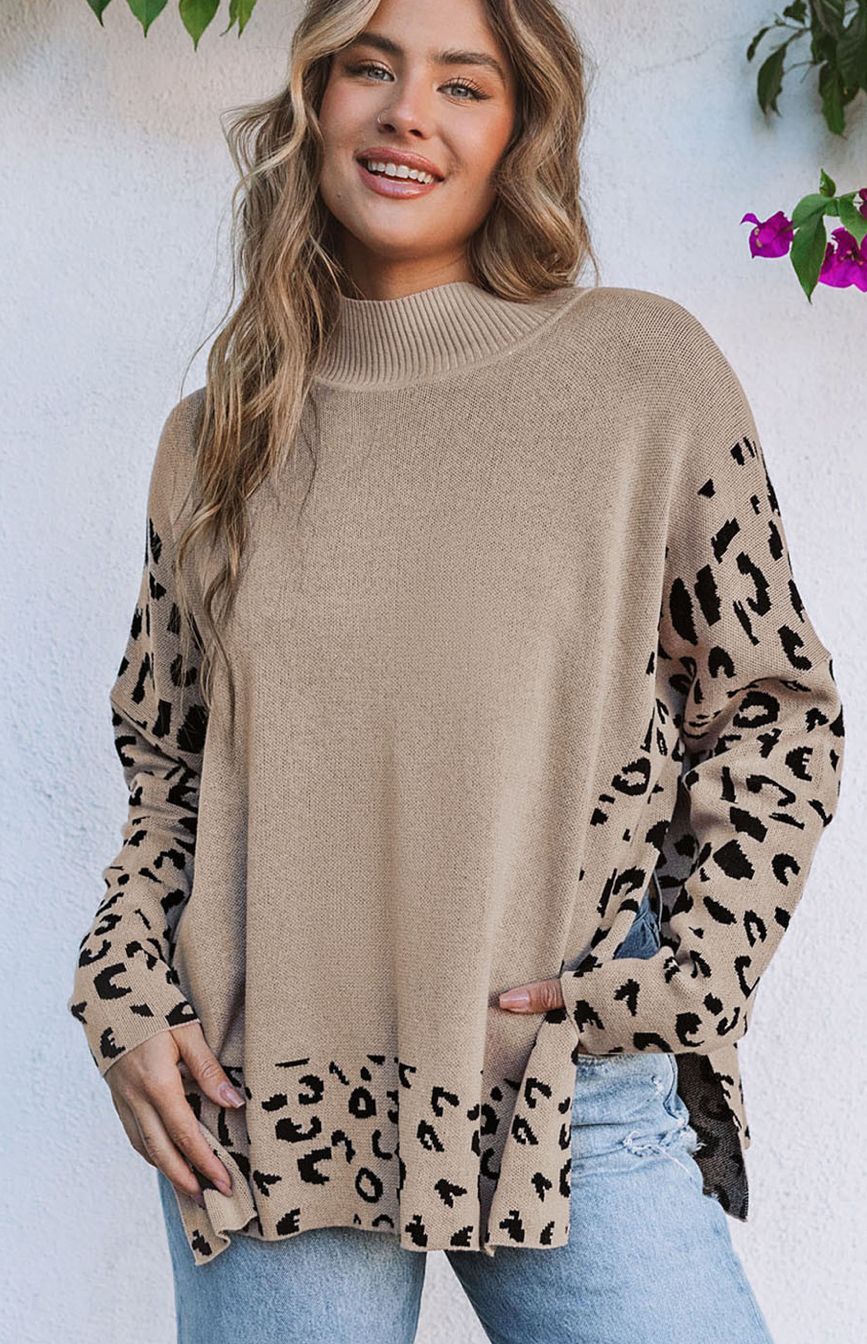 High Neck Side Slit Oversized Sweater