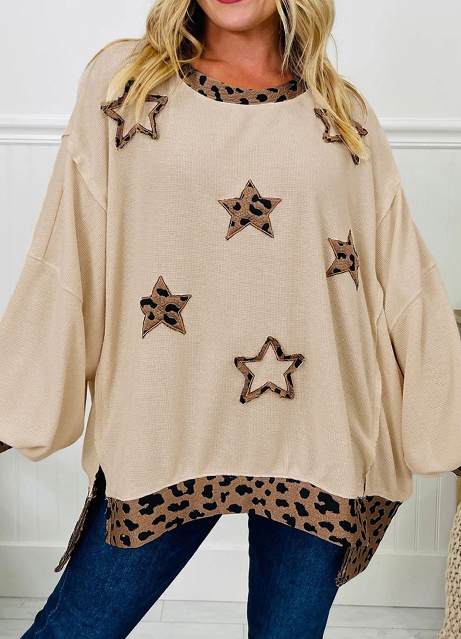 Star Patchwork Detail Raw Seam Baggy Sweatshirt