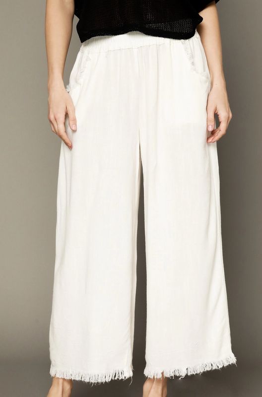 Umgee Frayed Hem Wide-Leg Pants