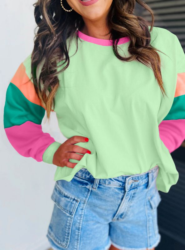 Colorblock Patchwork Long Sleeve Loose Top