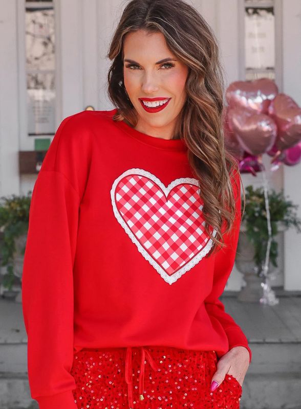 Gingham Heart Luxe Pullover