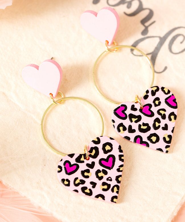 Double Heart Golden Hoop Dangle Earrings