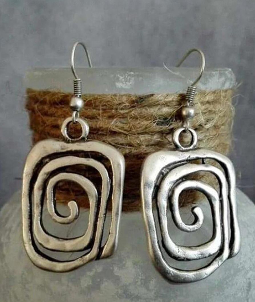 Vintage Silver Square Swirl Hook Earrings