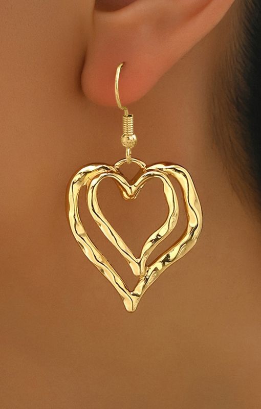 Gold Double Heart Shape Dangle Earrings