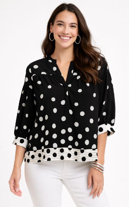 Crepe V-Notch polka dot  top