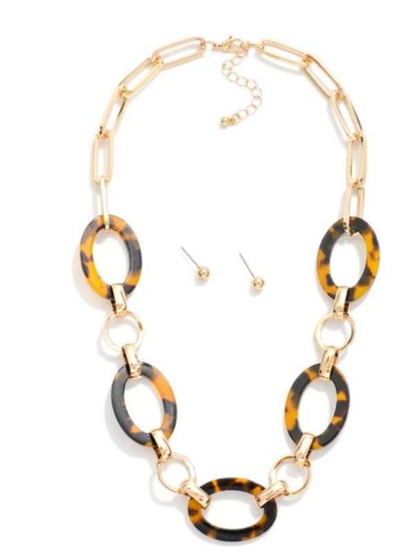 Chain Link Necklace w/Acetate &amp; metal