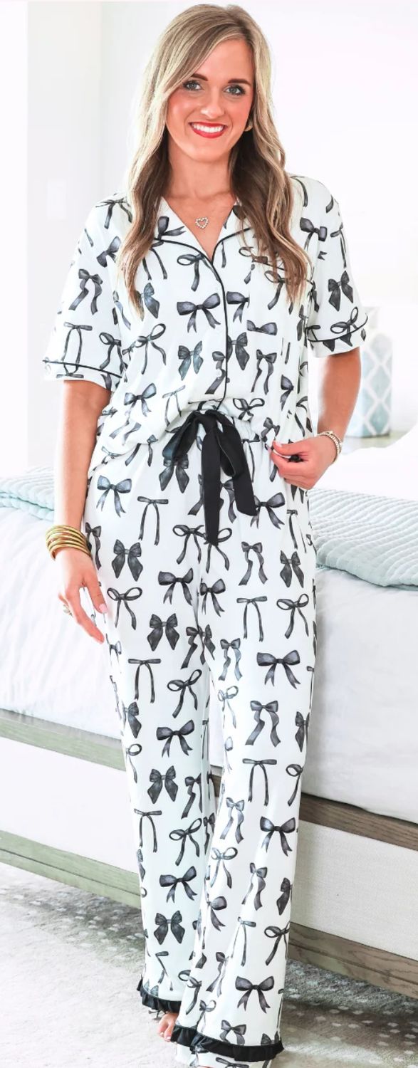 Midnight Bow Pant Ruffle Pajama Set