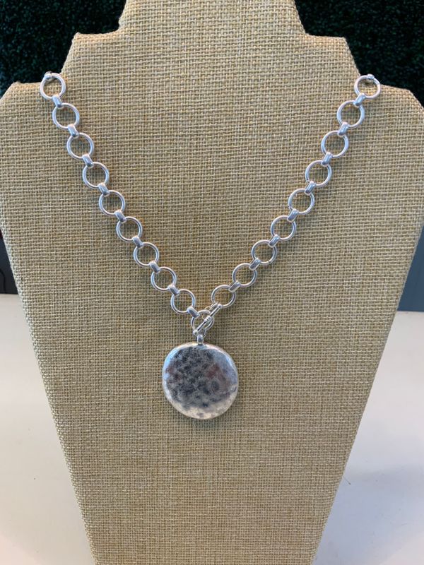 Hammered Metal Circle Pendant &amp; Toggle Clasp