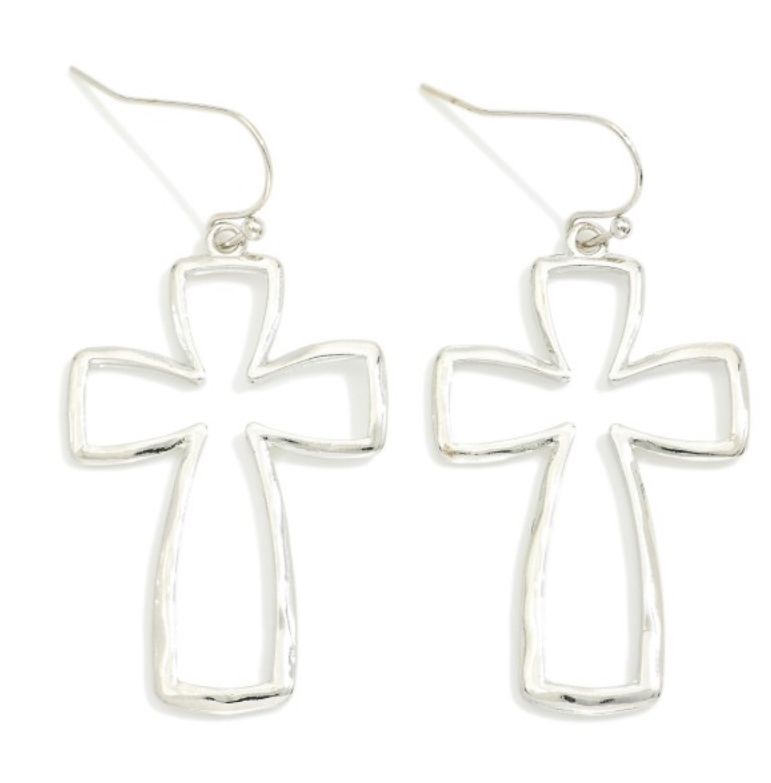 Rounded Metal Cross Earrings