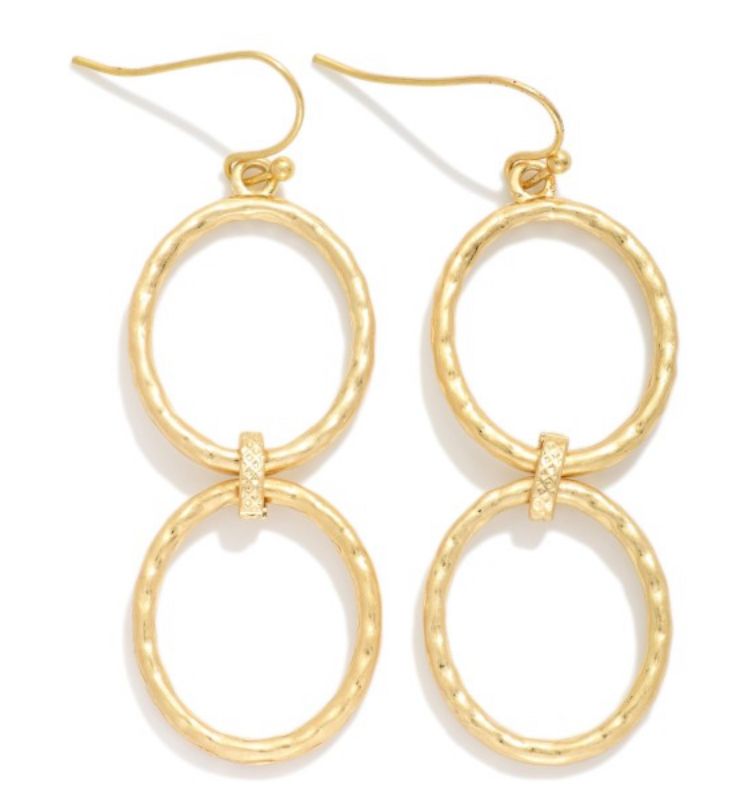 Linked Hammered Oval Drop Earrings