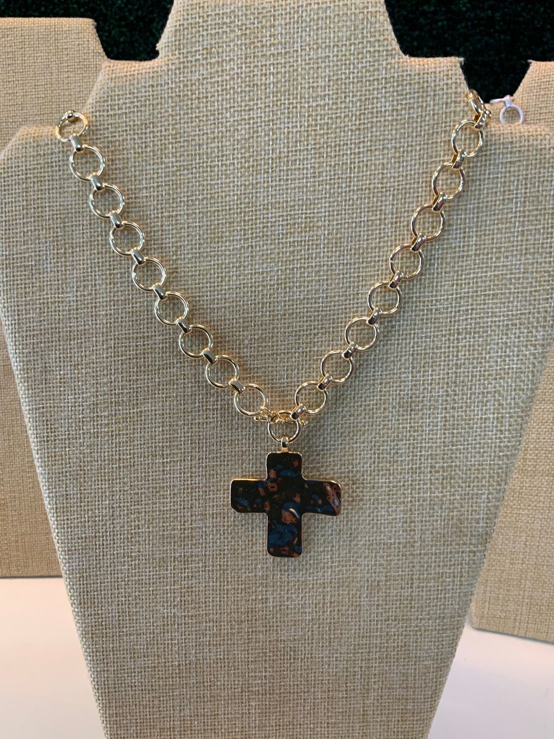 Pearlescent Hammered Cross Pendant
