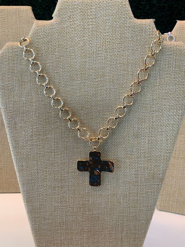 Pearlescent Hammered Cross Pendant