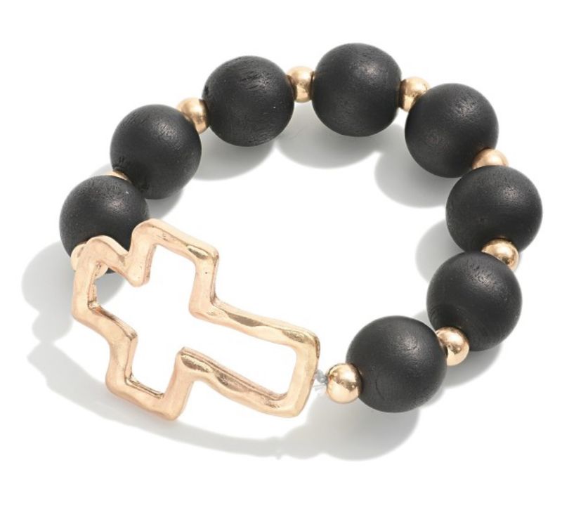 Hammered stretch wood Beaded Bracelet