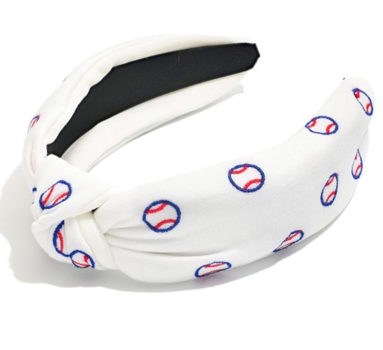 Embroidered Baseballs knotted headband