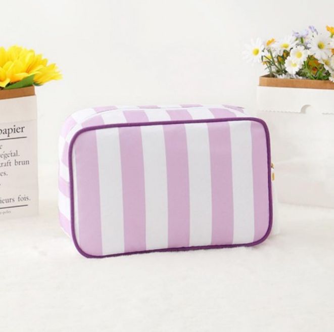 Striped Nylon Padded Pouch w/tassels