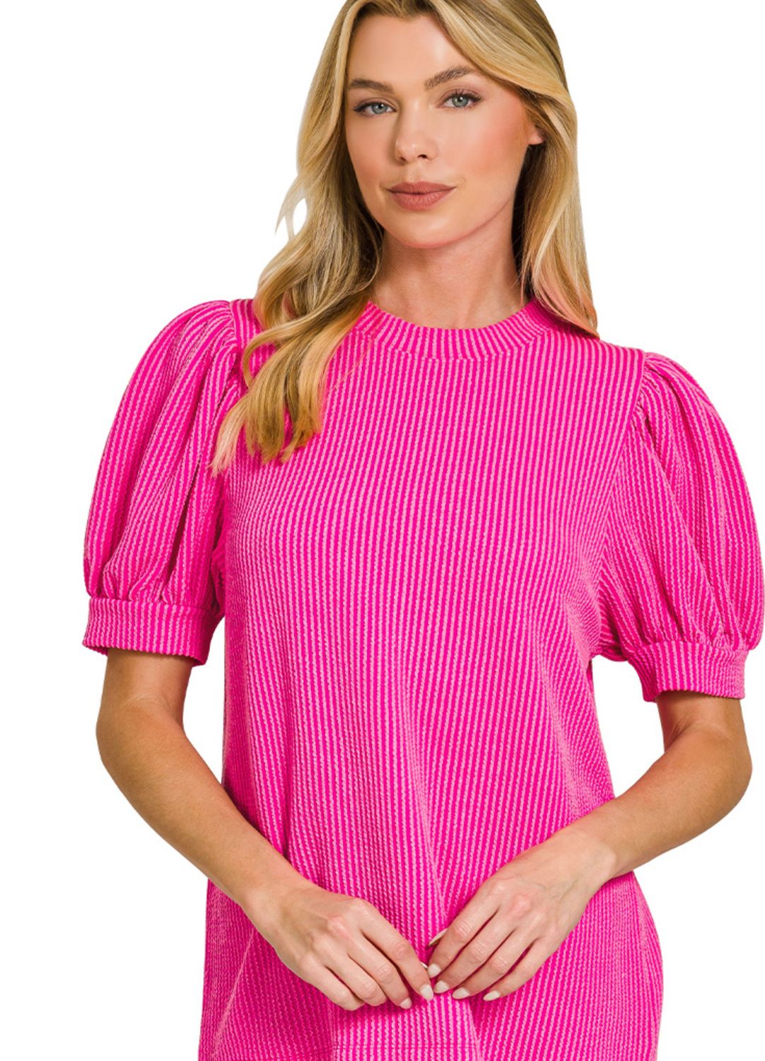 Zenana raised ribbed puff sleeve top