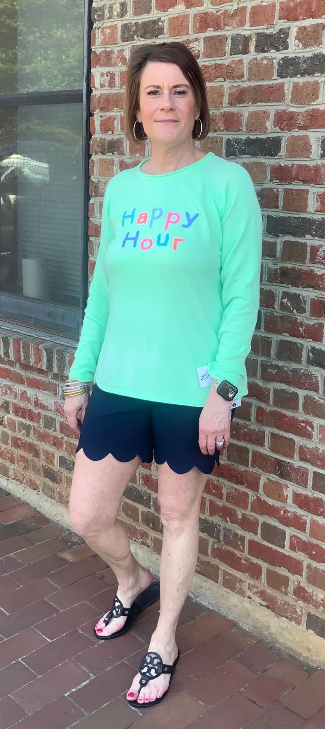 Lulu-B Scoop Neck Happy Hour Embroidery Sweater