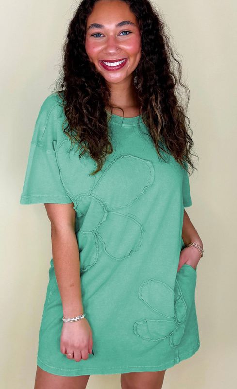 Mineral Wash Flower patchwork t-shirt dress