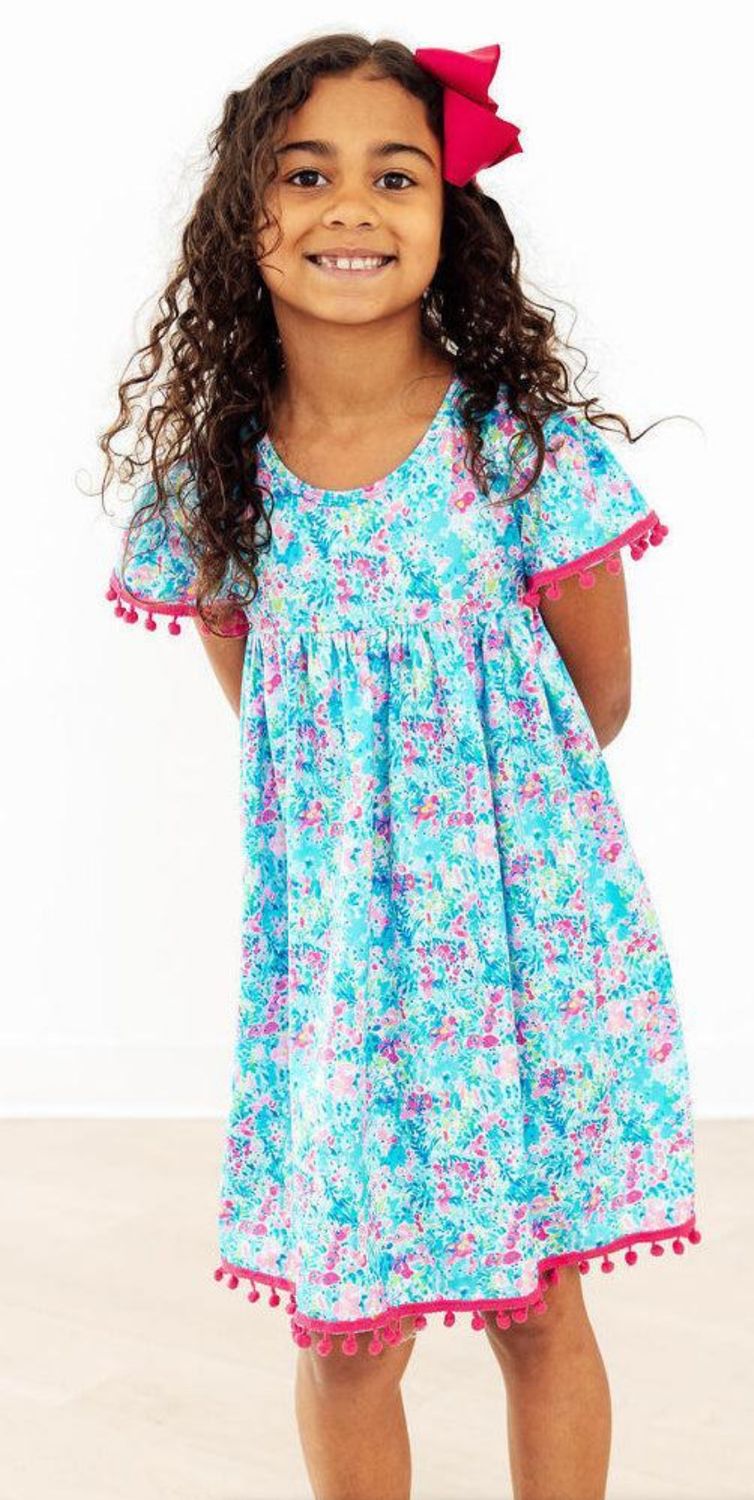 Aqua Garden Pom Pom Dress