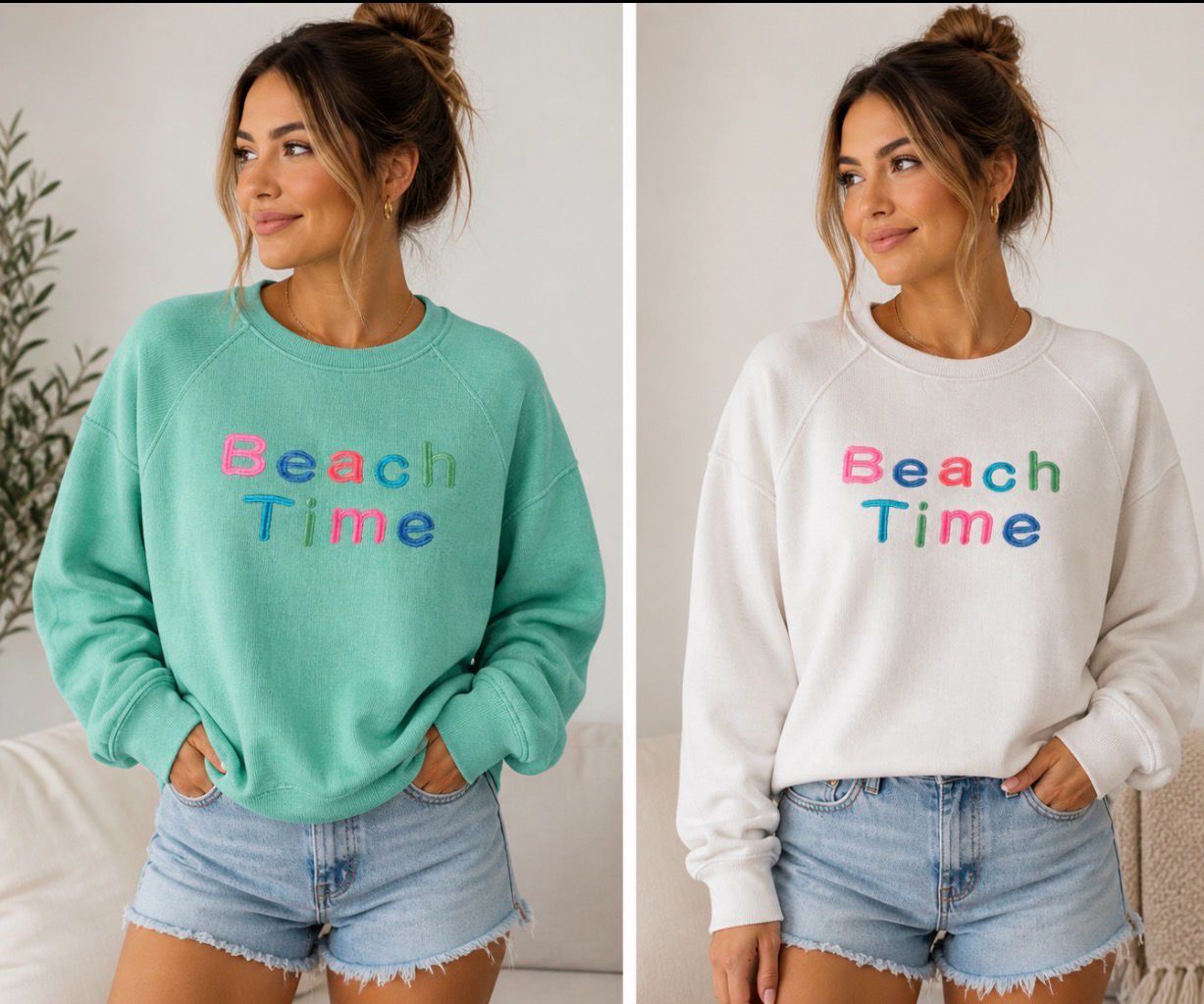 Lulu B Scoop Neck Embroidery Sweater-Beach Time