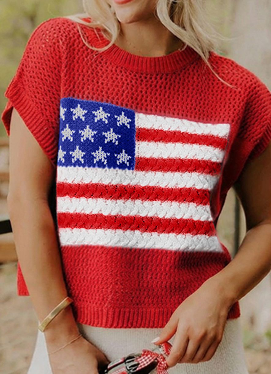 Flag short sleeve sweater top