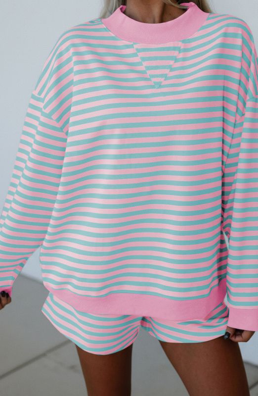 Colorblock detail long sleeve pull on 2pc shorts