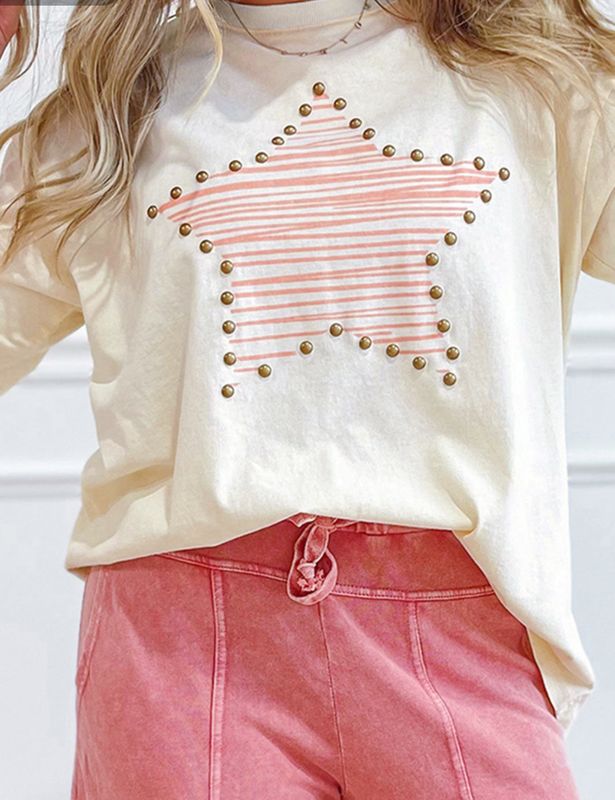 Star Print Stud Detail cotton jersey top