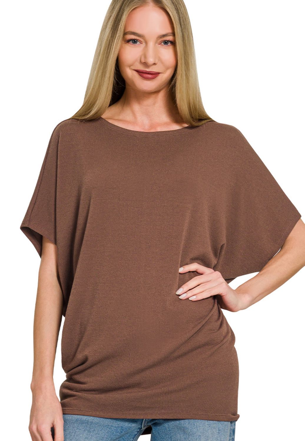 HACCI DOLMAN SLEEVE BOAT NECK TOP