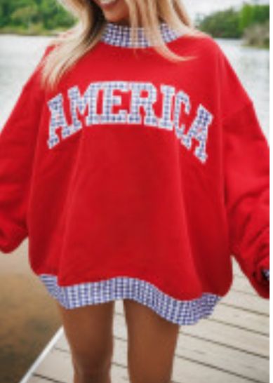 AMERICA oversized sweatshirt w/gingham trim letter