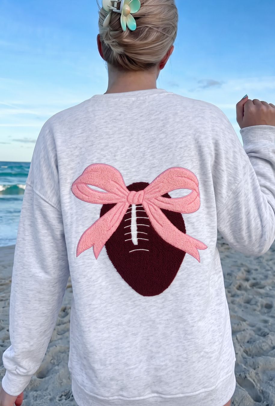 Embroidered Football Bow Back L/S Sweatshirts