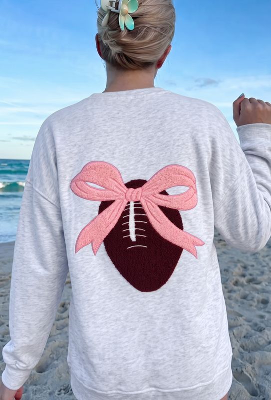 Embroidered Football Bow Back L/S Sweatshirts