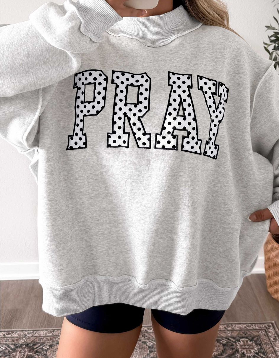 PRAY Polka Dot Embroidered Mock Neck Sweatshirt