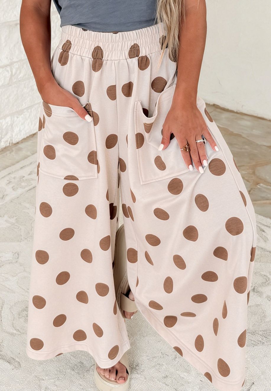 Polka Dot Wide Leg Elastic Waist Pants