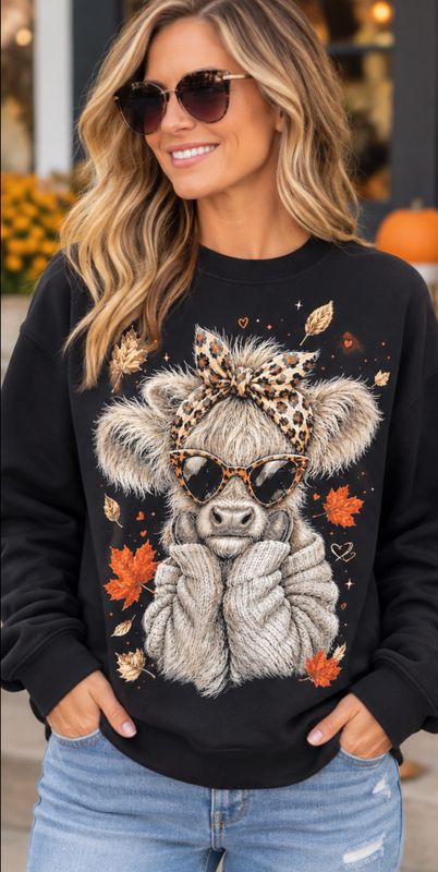 Preppy Fall Highland Cow unisex Sweatshirt