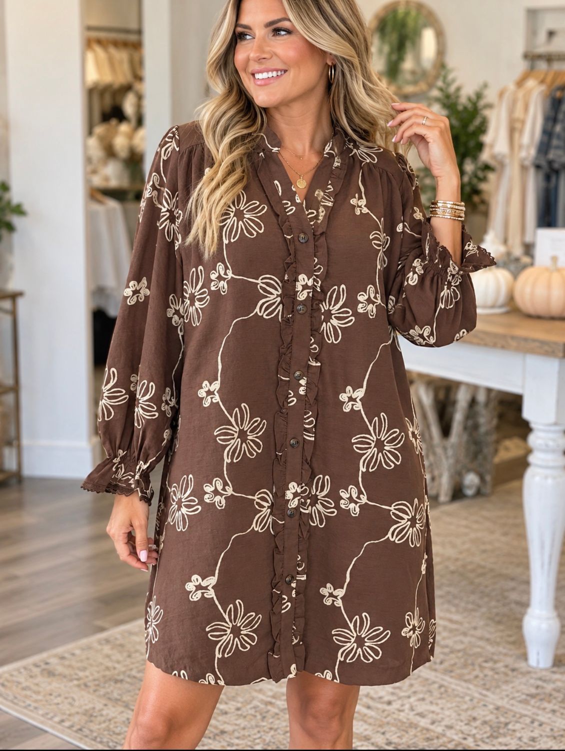Umgee Floral Print button front collared dress