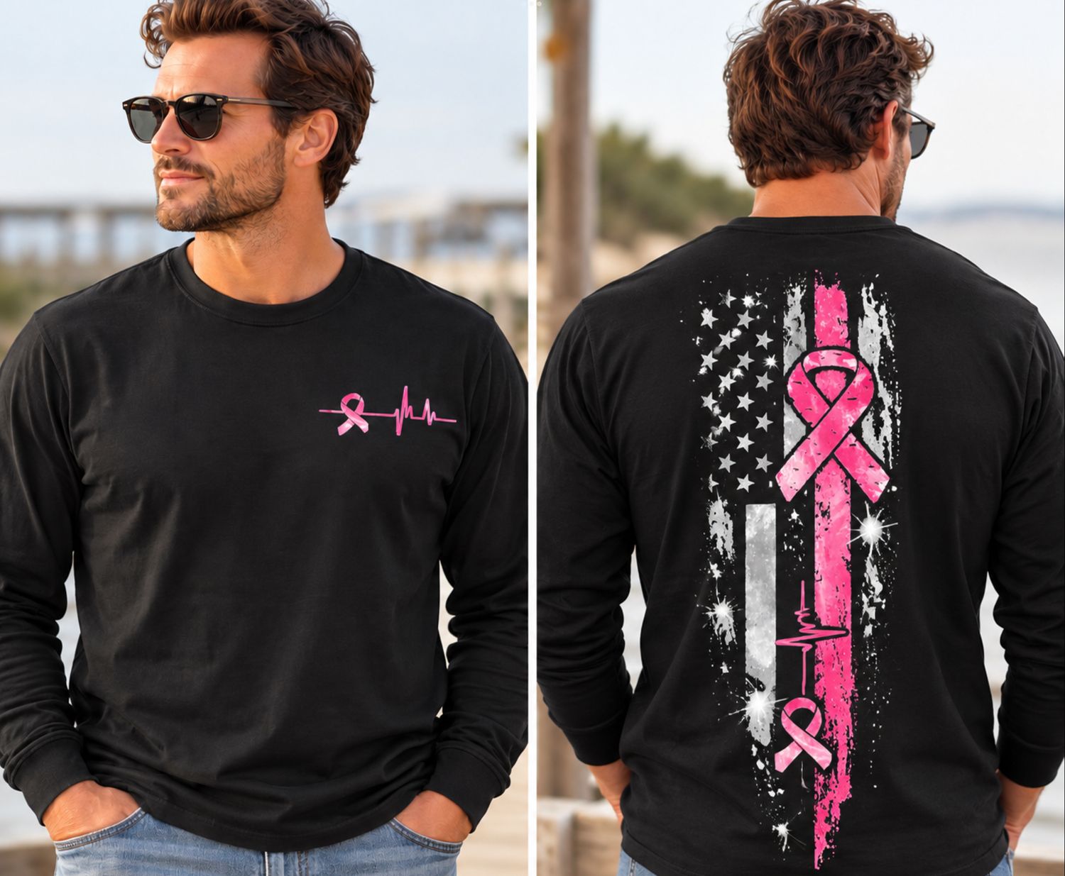 Pink Ribbon America Flag Comfort Color Tee