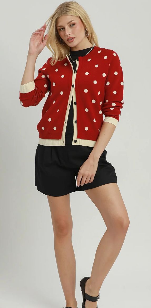 Umgee Polka Dot contrast Trim Button Cardigan
