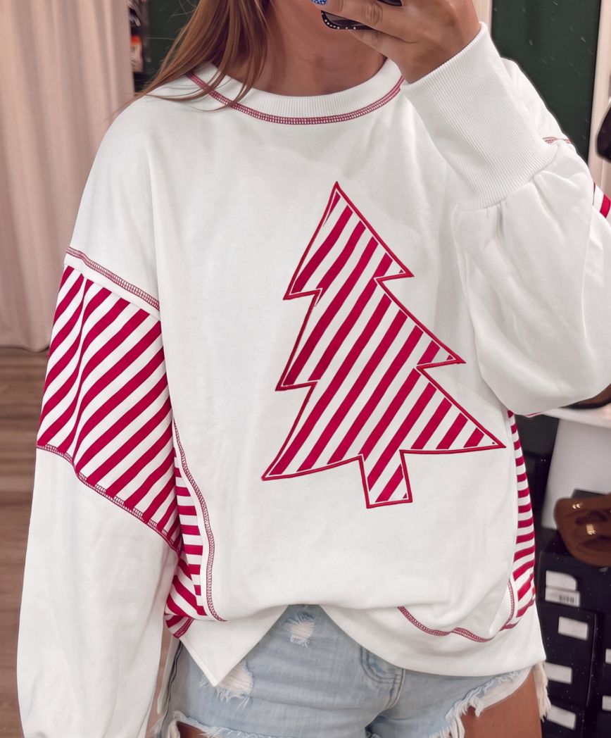 Christmas Tree Patchwork Puff Sleeve Top