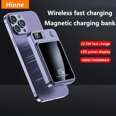 Magnetic Wireless Charging Bank, Portable Mobile Phone Charger For iPhone15pro/14max/13/12 /Android (USB, Type-c) with LED Power Display.