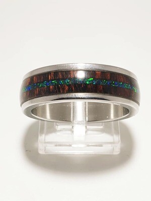Exotic Burl with Bello Opal Stainless Steel Ring
